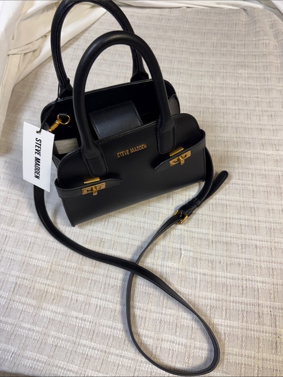 Steve Madden Handbags - Steve Madden Black Leather Mini Satchel with Gold Hardware